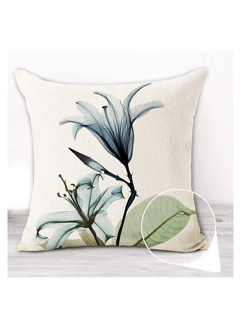 Decorative Floral Flower Pillow Covers 18 x18“ Linen Cushion Case for Living Room Couch Sofa Patio Outdoor Home Deco Ink Flower Linen Printed Pillowcase Home Sofa Bedside Office Pillowcase - Image 4
